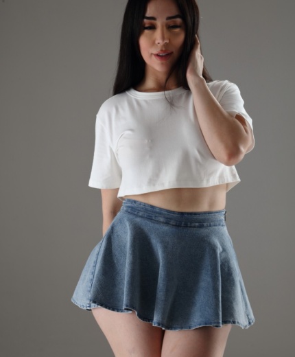 WASHED DENIM SKIRT W/ UNDERSHORTS