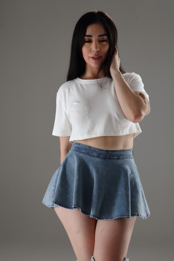 WASHED DENIM SKIRT W/ UNDERSHORTS