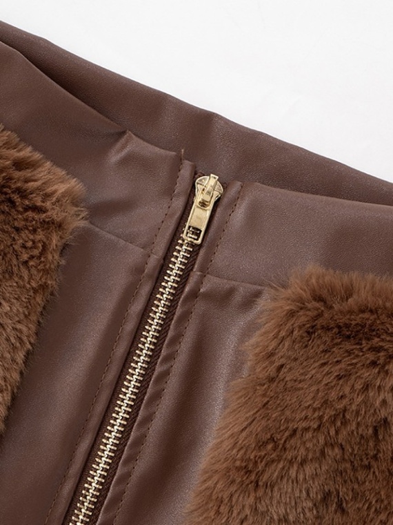 Faux Fur Patchwork Cropped Skirts Sets - Image 4